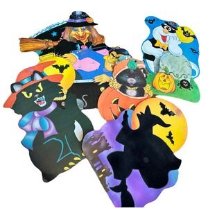 Halloween Vintage Die cut Decorations Double Sided Eureka + Made in USA Lot of 6